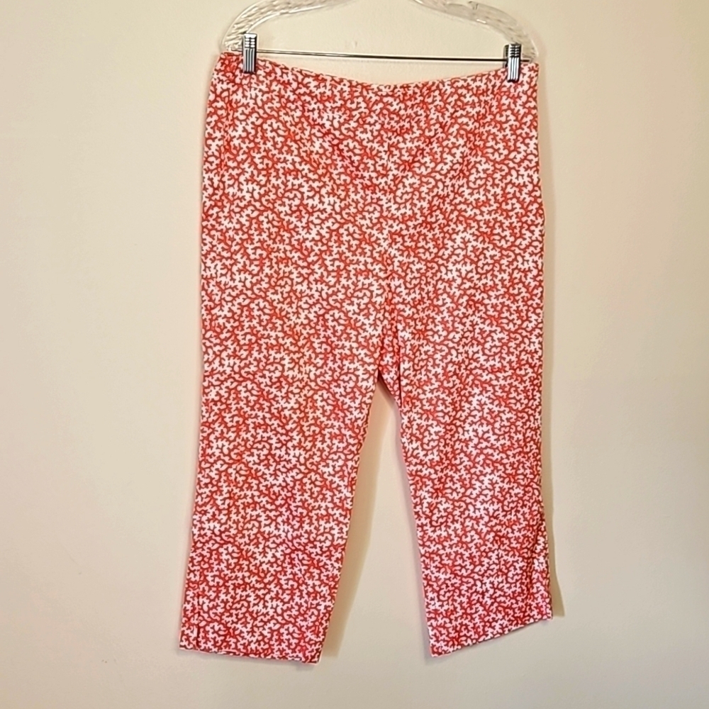 Peck and Peck Weekend Coral Print Cropped Ankle Pants Size 16